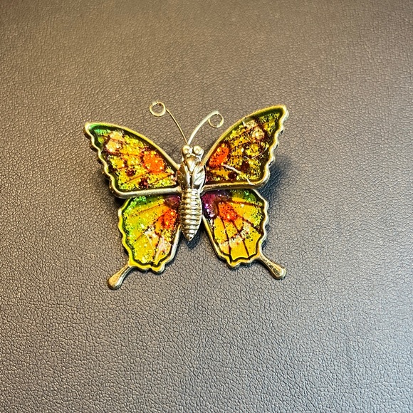 Colorful Enameled Butterfly Brooch - Picture 1 of 5
